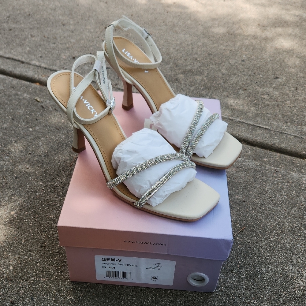 Elegant White and Silver Heels with Ruffled Detail